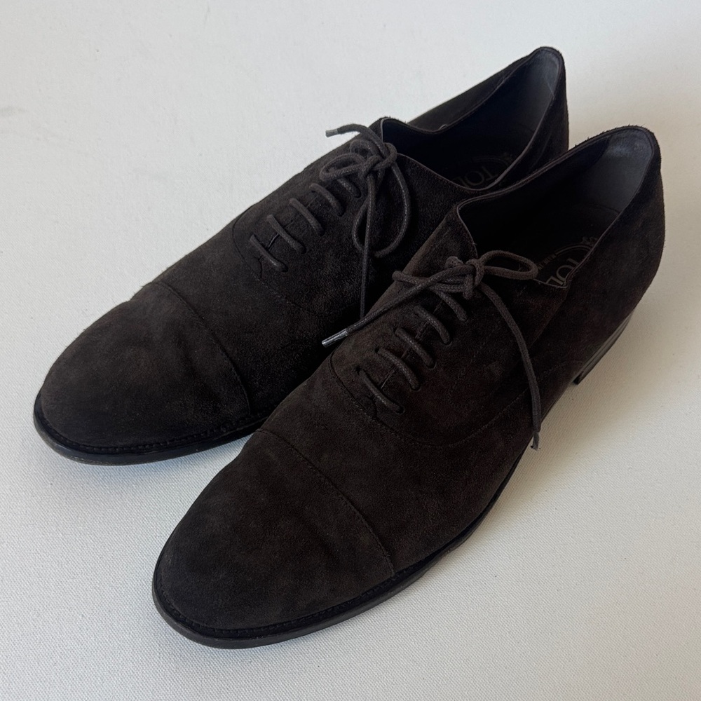 Tod's Dark Brown Suede Oxfords